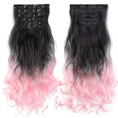22" Synthetic Long Curly Hair Heat Resistant Women Hair Extension 6 pcs/Set Clip In Ombre Hairpiece1BT2317#