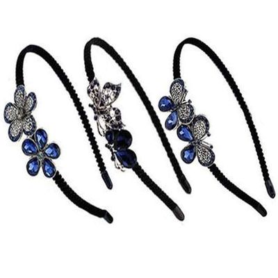 3 Pcs Retro Rhinestone Crystal Headband Flannelette Wraped Alloy Hair Band Hair Hoop Fashion Elegant Hair Accessorie for Women (B#)