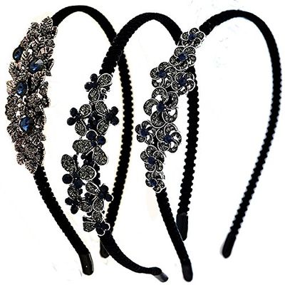 3 Pcs Retro Rhinestone Crystal Headband Flannelette Wraped Alloy Hair Band Hair Hoop Fashion Elegant Hair Accessorie for Women (A#)