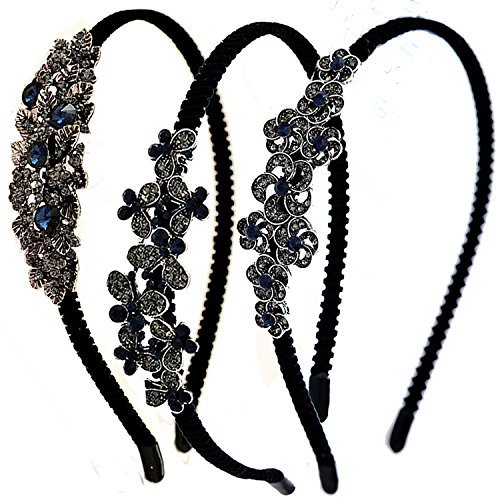 3 Pcs Retro Rhinestone Crystal Headband Flannelette Wraped Alloy Hair Band Hair Hoop Fashion Elegant Hair Accessorie for Women (A#)