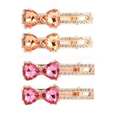 4 Pcs Sweet Bowknot Hair Barrette Duckbill Clip Shiny Rhinestone Crystal Crocodile Clip Bangs Side Clip Hair Clip Hair Pin Women Styling Tools Accessories (Champagne + Pink)