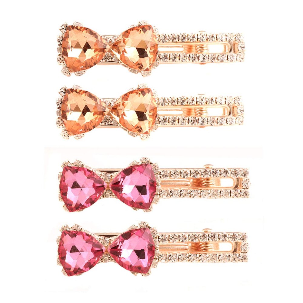 4 Pcs Sweet Bowknot Hair Barrette Duckbill Clip Shiny Rhinestone Crystal Crocodile Clip Bangs Side Clip Hair Clip Hair Pin Women Styling Tools Accessories (Champagne + Pink)