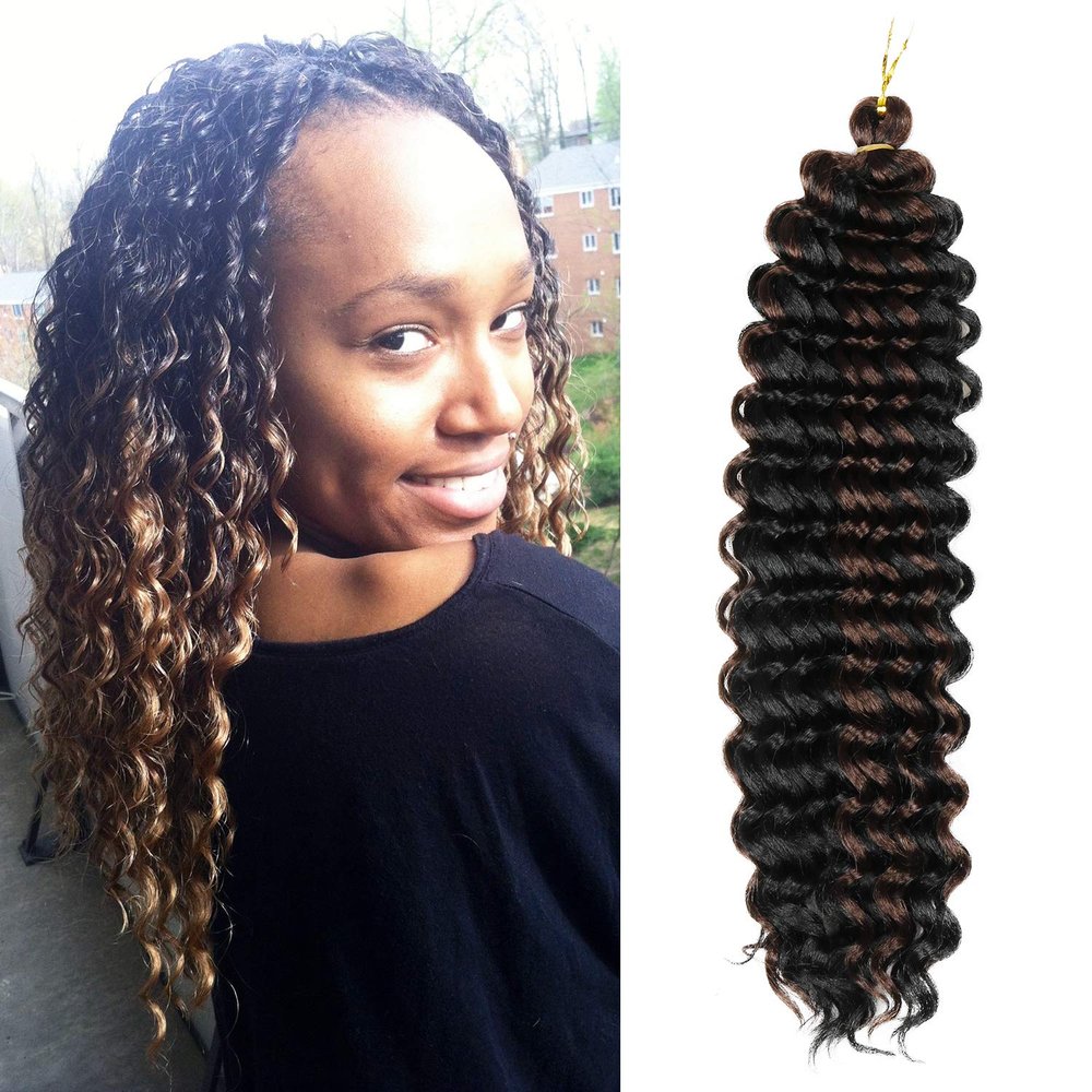 20 Inch AU-THEN-TIC Deep Twist Crochet Hair Braids KANEKALON fiber Deep Wave Crochet Braid Hair Synthetic Extensions (20 Inch (Pack of 6), P1B/33-Piano Off Black and Medium Auburn)