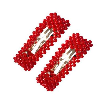 2 Pcs Sweet Red Imitation Pearls Hair Barrettes Fashion Alloy Side Clip Hairpin Hair Clips Wedding Bride Hair Accessories for Women (C#)