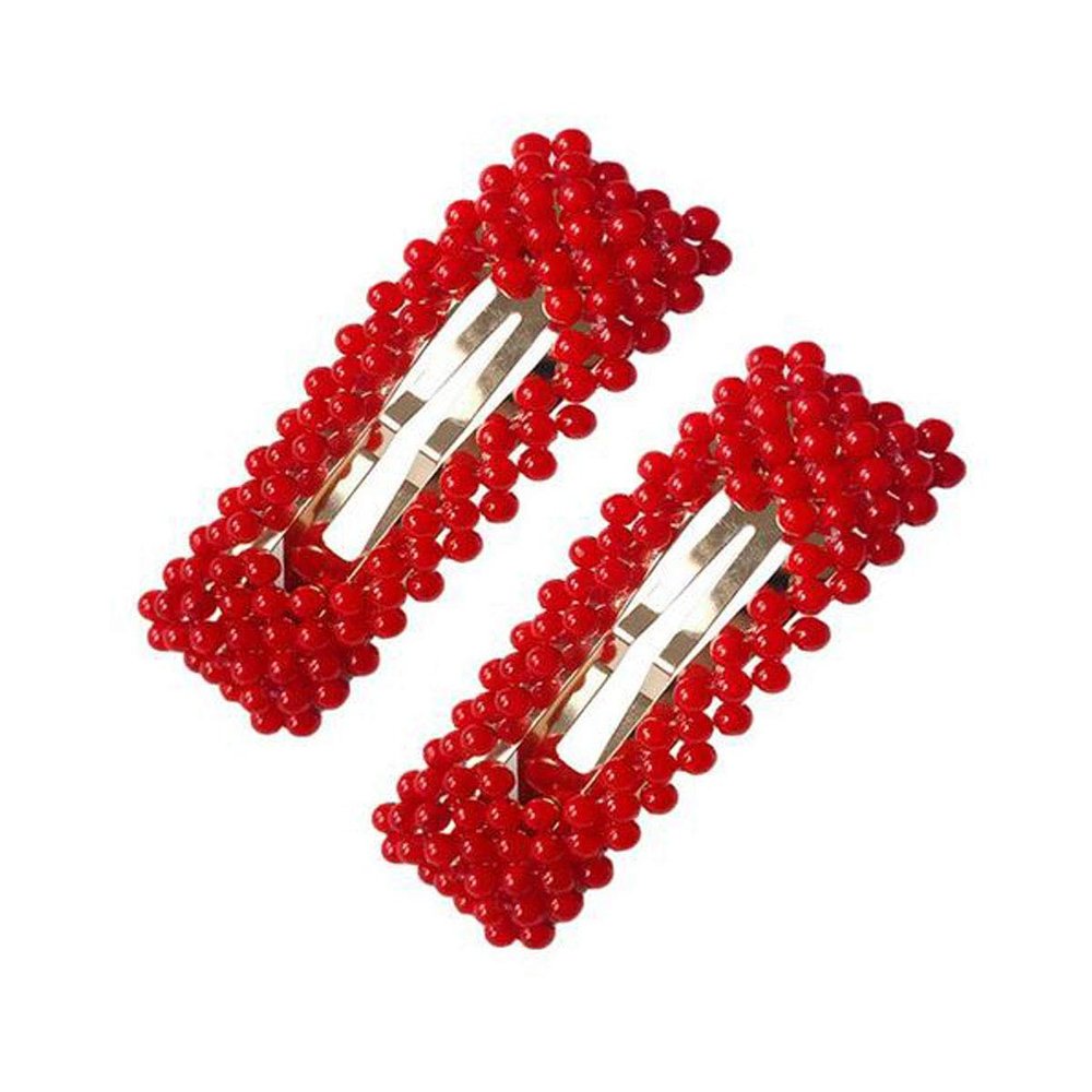 2 Pcs Sweet Red Imitation Pearls Hair Barrettes Fashion Alloy Side Clip Hairpin Hair Clips Wedding Bride Hair Accessories for Women (C#)
