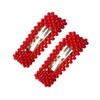 2 Pcs Sweet Red Imitation Pearls Hair Barrettes Fashion Alloy Side Clip Hairpin Hair Clips Wedding Bride Hair Accessories for Women (C#) view 1