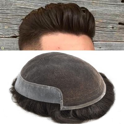 Toupee For Men Hair System Swiss Lace Hair Pieces Human Hair Mens Toupee Men Hair Replacement System (6 * 9, 1B# Off black-120% density)