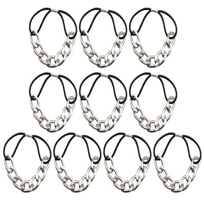 10 Pcs Modern Gold Chain Hair Tie with Dubble strands Elastic Hair Accessories Hair Ropes Fashion Headbands Ponytail Holders Hair Rings Hairband for Girl Lady Color Random (Silver)