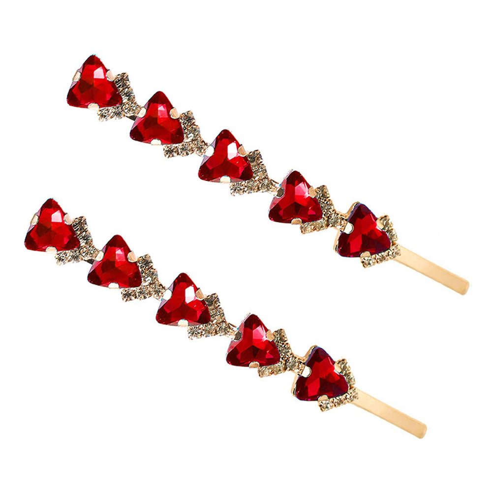 2PCS Rhinestone Alloy Bobby Pins Side Clip Crystal Hairpin Hair Clip Barrettes Hair Accessories for Women Lady (Red)