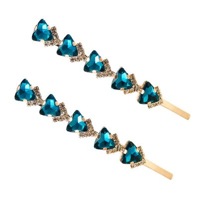 2PCS Rhinestone Alloy Bobby Pins Side Clip Crystal Hairpin Hair Clip Barrettes Hair Accessories for Women Lady (Blue)