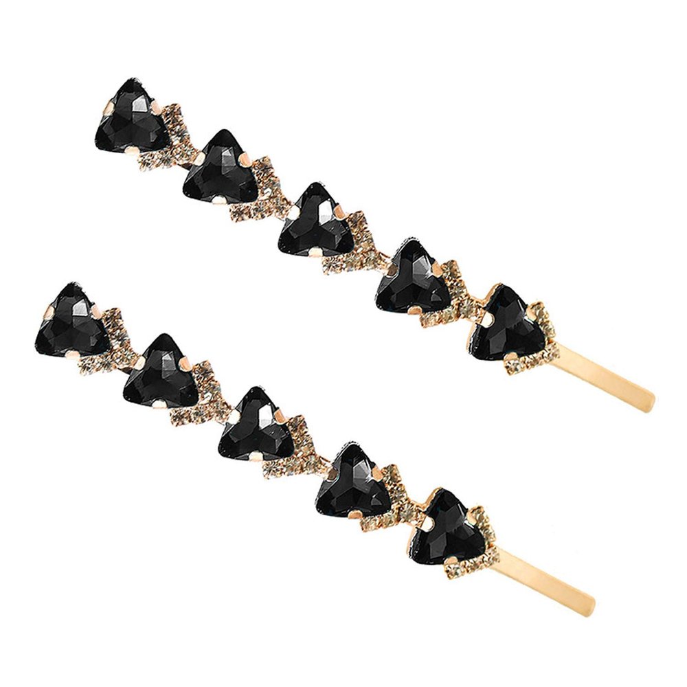2PCS Rhinestone Alloy Bobby Pins Side Clip Crystal Hairpin Hair Clip Barrettes Hair Accessories for Women Lady (Black)