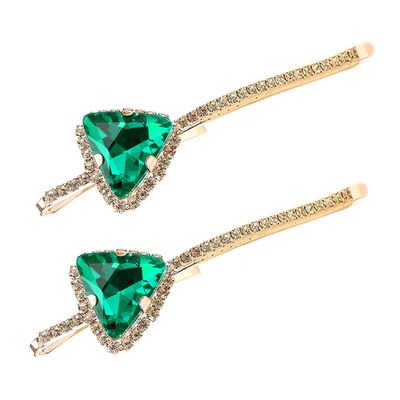 2 Pcs Crystal Hair Pins Rhinestone Hair Clips Alloy Bobby Pins Side Clip Hair Barrettes Hair Styling Clips for Women Lady (Green)