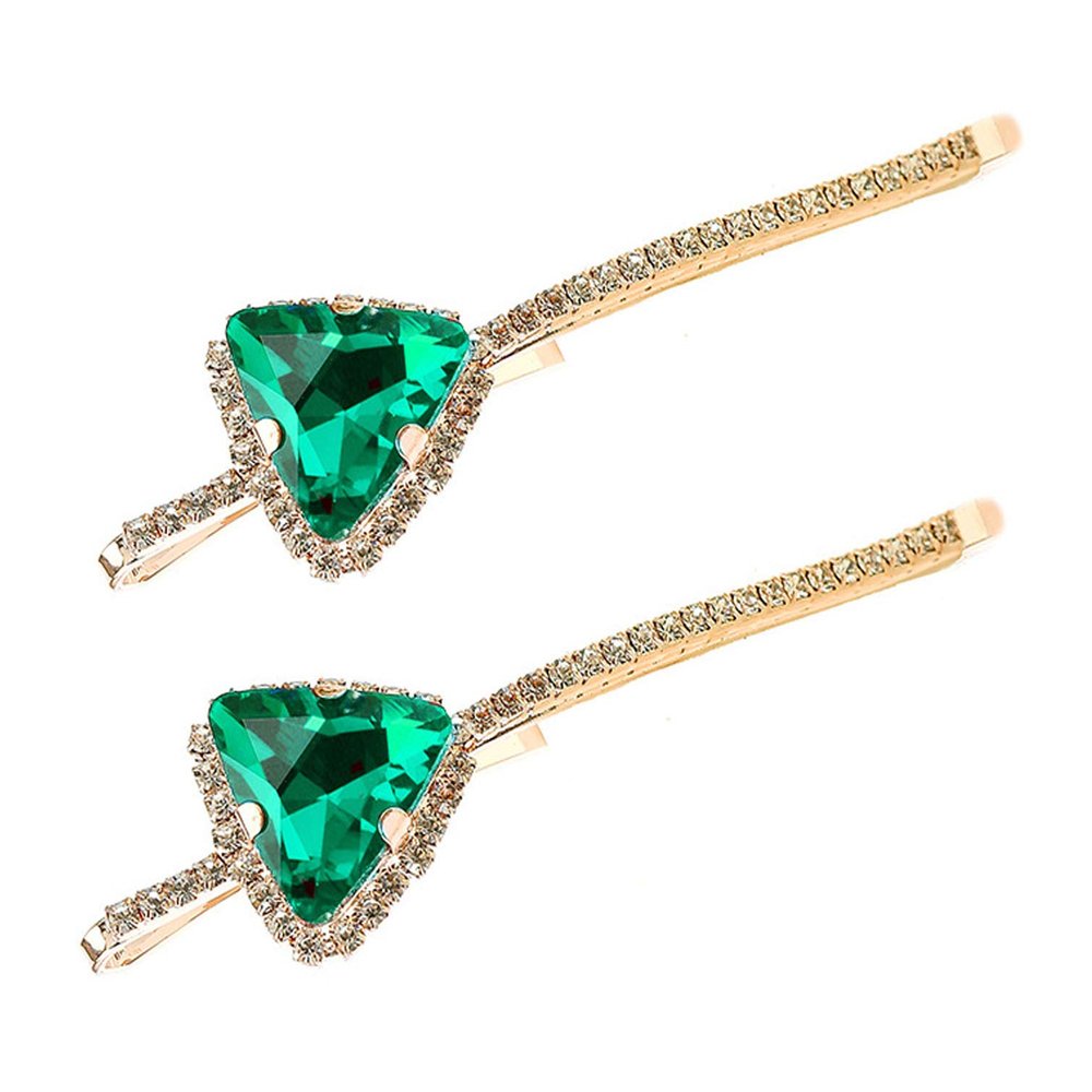 2 Pcs Crystal Hair Pins Rhinestone Hair Clips Alloy Bobby Pins Side Clip Hair Barrettes Hair Styling Clips for Women Lady (Green)