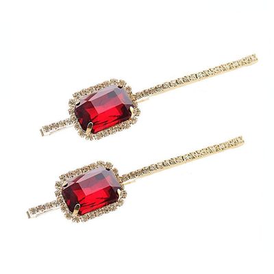 2PCS Crystal Hair Pins Rhinestone Hair Clips Bobby Pins Hair Barrettes for Women Ladies Girls (Red)