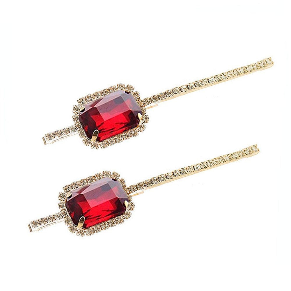2PCS Crystal Hair Pins Rhinestone Hair Clips Bobby Pins Hair Barrettes for Women Ladies Girls (Red)