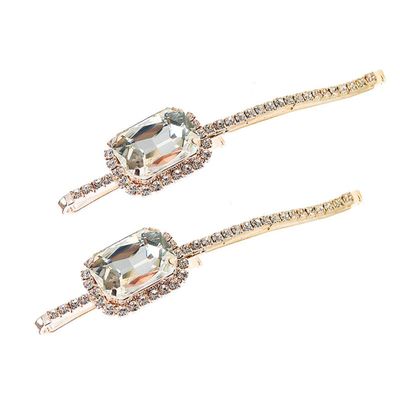 2PCS Crystal Hair Pins Rhinestone Hair Clips Bobby Pins Hair Barrettes for Women Ladies Girls (White)
