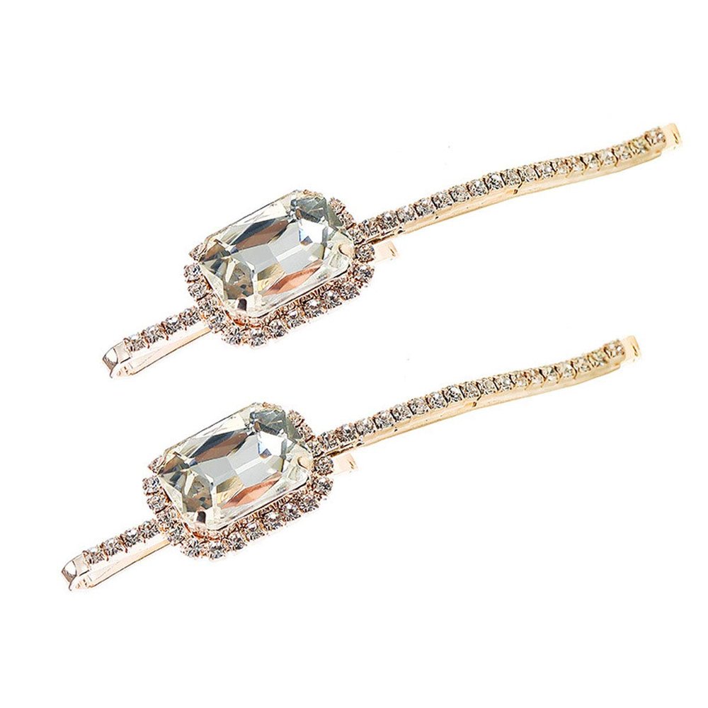 2PCS Crystal Hair Pins Rhinestone Hair Clips Bobby Pins Hair Barrettes for Women Ladies Girls (White)