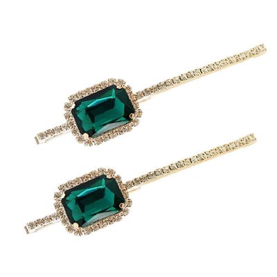 2PCS Crystal Hair Pins Rhinestone Hair Clips Bobby Pins Hair Barrettes for Women Ladies Girls (Green)