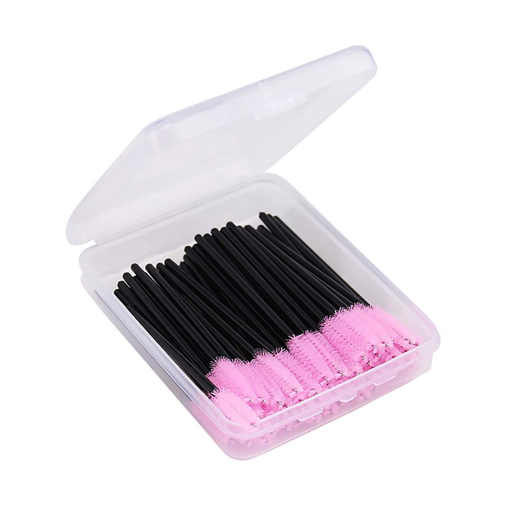 100 Pcs Disposable Eyelash Mascara Brushes with Case, Cozylkx Wands Applicator Makeup Brush Makeup Kits, Black & Pink
