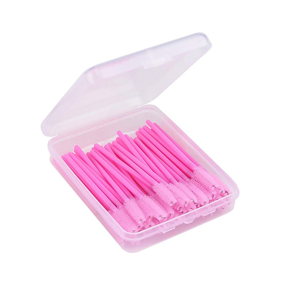 50 Pcs Disposable Eyelash Mascara Brushes with Case, Cozylkx Wands Applicator Makeup Brush Makeup Kits, Pink
