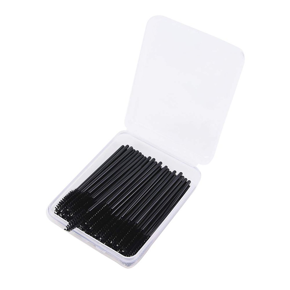 50 Pcs Disposable Eyelash Mascara Brushes with Case, Cozylkx Wands Applicator Makeup Brush Makeup Kits, Black
