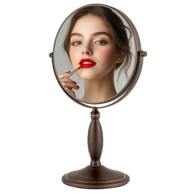 OVENTE 8'' Tabletop Makeup Mirror with 1X/7X Magnification, 360 Swivel Design and Double-Sided Free-Standing Vanity Mirror Perfect for Dresser, Bedroom and Office Desk, Antique Bronze MNLAT80ABZ1X7X