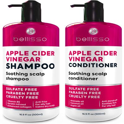 Apple Cider Vinegar Shampoo and Conditioner Set - Stop Flaky and Itchy Scalp Sulfate Paraben Free Anti Dandruff Soothing Treatment for Dry, Oily and Damaged Hair - Intense Care for Women and Men