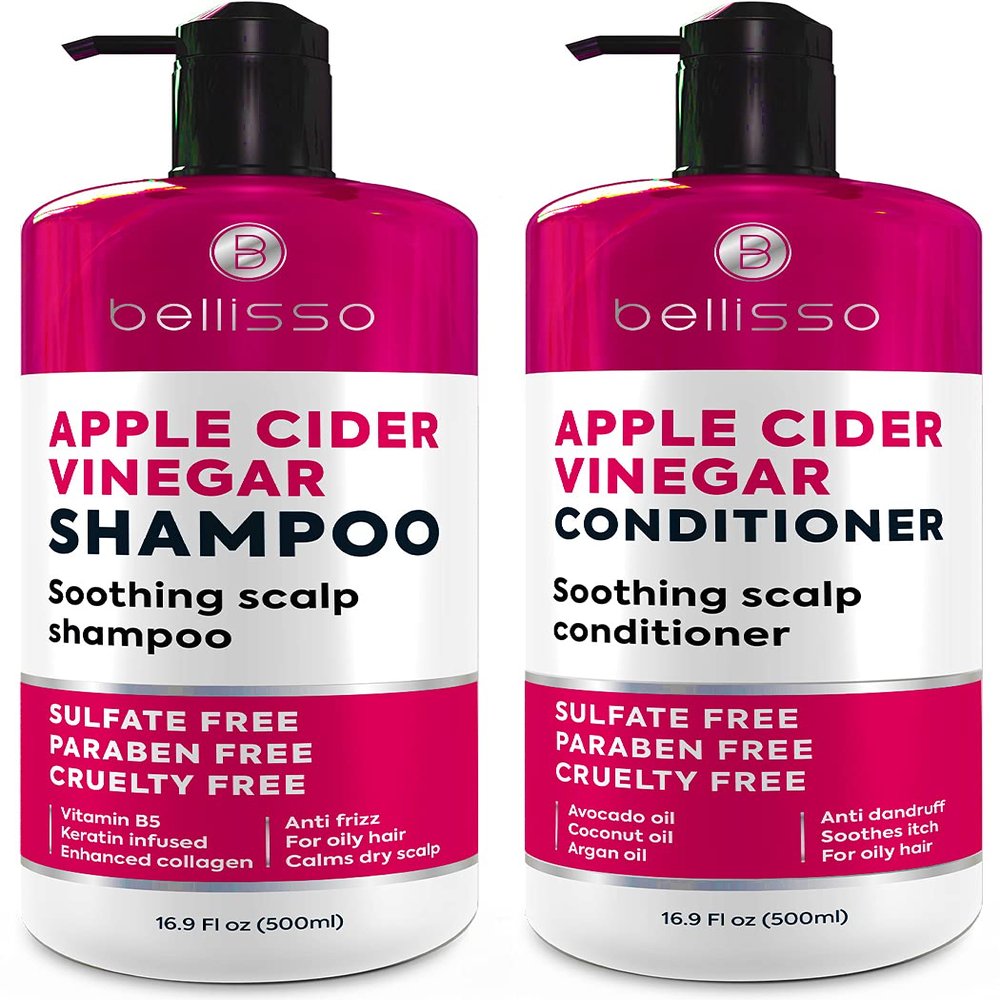 Apple Cider Vinegar Shampoo and Conditioner Set - Stop Flaky and Itchy Scalp Sulfate Paraben Free Anti Dandruff Soothing Treatment for Dry, Oily and Damaged Hair - Intense Care for Women and Men