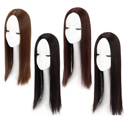 Yanamy 22" Emulational Synthetic Hair Toppers with Natural Middle Parting Clips in Wiglet Topper for Women, Black