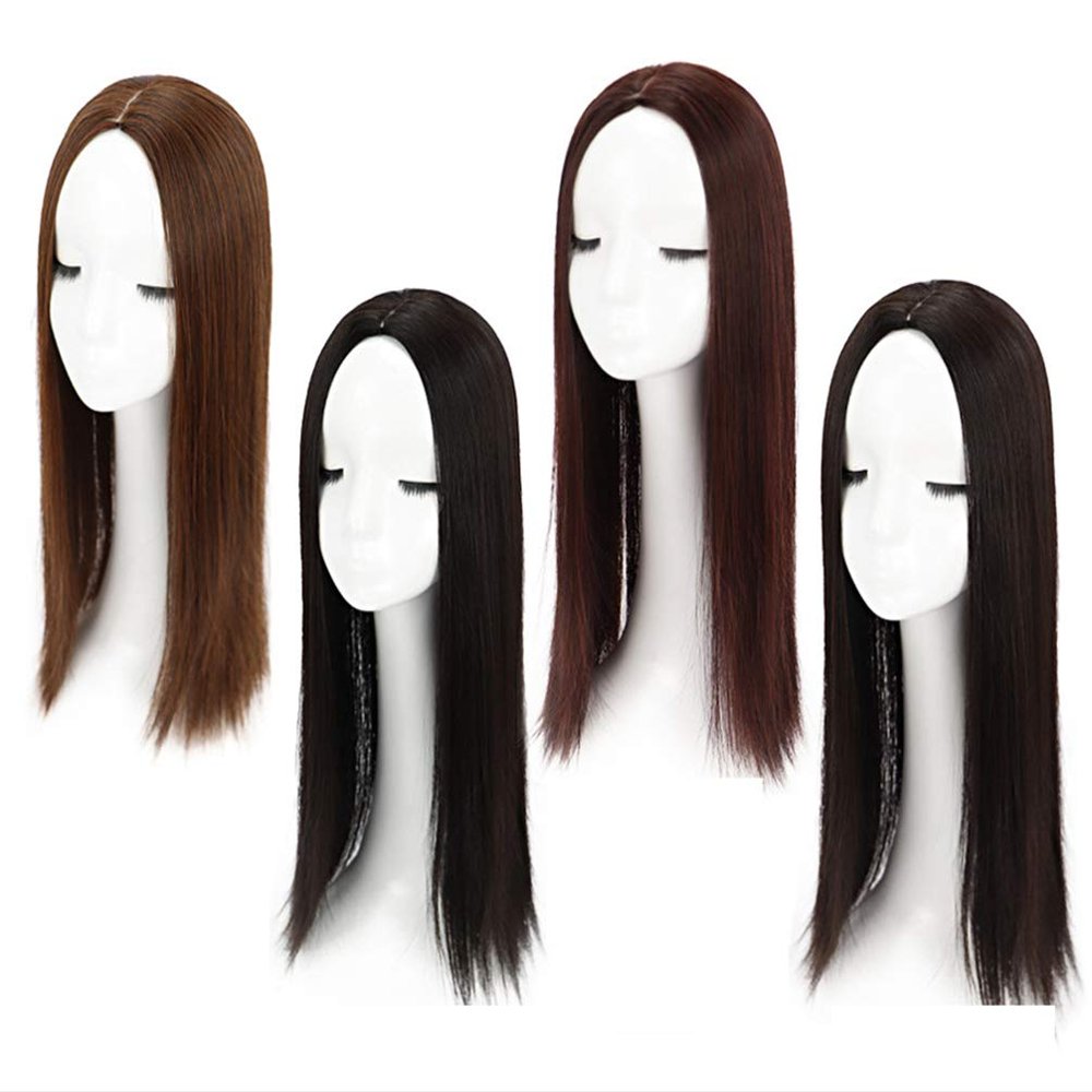 Yanamy 22" Emulational Synthetic Hair Toppers with Natural Middle Parting Clips in Wiglet Topper for Women, Black