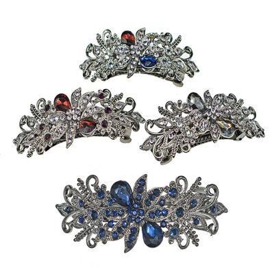 4PCS Retro Vintage Metal French Barrette Rhinestones Flowers Spring Clip Hair Clips Hairpins Clasps Hair Accessories