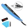 G4 Vision Stainless Steel Straight Edge Barber Shaving Razor with Blade for Close Shaving Men Folding Replaceable Blades (Blue Rainbow) view 2