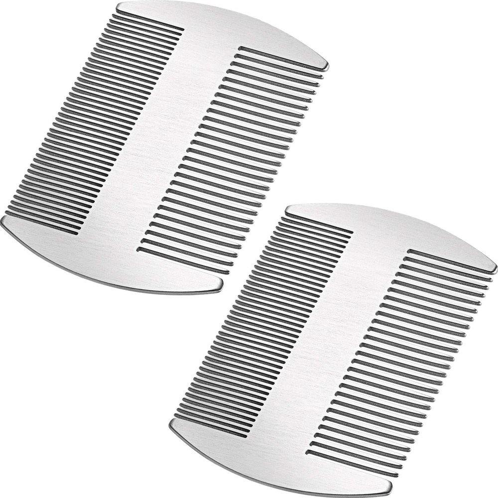 Boao 2 Pcs Metal Hair Combs for Women Men Stainless Steel Beard Mustache Comb Credit Card Size Lice Wallet Pocket Fine Cutting Teasing Barber Hair Styling Dandruff Remove Dreadlock(Silver)