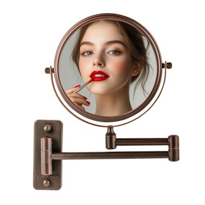 OVENTE 7" Wall Mounted Makeup Mirror with 1X/10X Magnification, Double Sided Magnifying Round Bathroom Vanity Mirror, 360 Swivel Design, Extendable and Folding Arm, Antique Bronze MNLFW70ABZ1X10X
