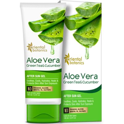 Oriental Botanics Aloe Vera, Green Tea & Cucumber After Sun Gel - No Silicone, Paraben, 100ml