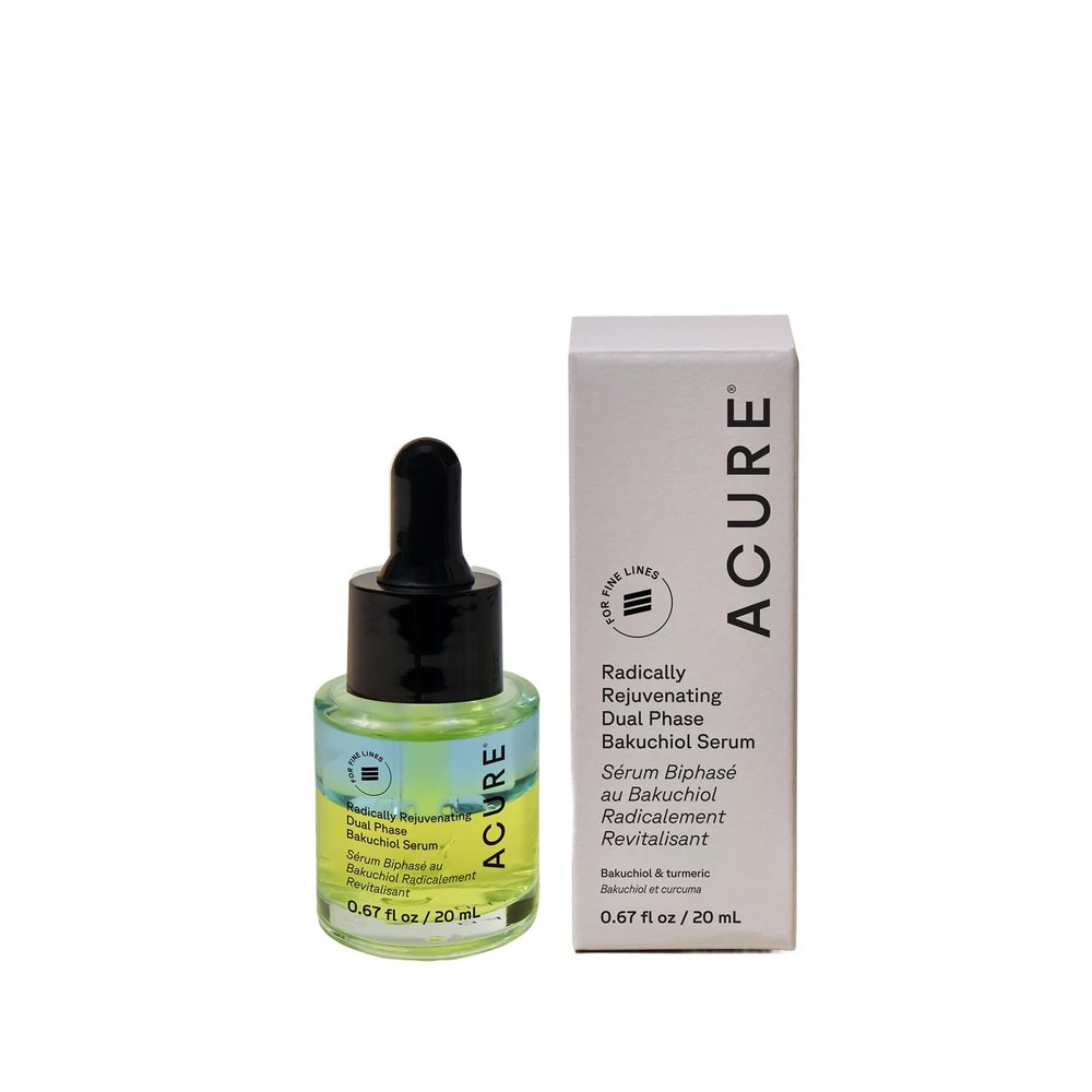 Acure Radically Rejuvenating Dual Phase Bakuchiol Serum - Bakuchiol Oil Serum for Face, Anti Aging Retinol Alternative for Wrinkles & Fine Lines, Cold Pressed Botanical Oils, Vegan - 0.67 fl oz