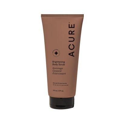 Acure Brightening Body Scrub - Exfoliating Body Scrub with Sea Salt, Scrubber for Men & Women to Smooth Sensitive Skin & Remove Dead Skin Cells, Exfoliator with Clay & Niacinamide Extract - 6 fl oz