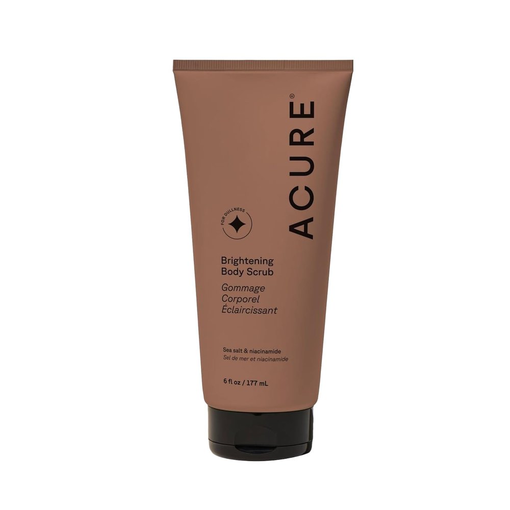 Acure Brightening Body Scrub - Exfoliating Body Scrub with Sea Salt, Scrubber for Men & Women to Smooth Sensitive Skin & Remove Dead Skin Cells, Exfoliator with Clay & Niacinamide Extract - 6 fl oz