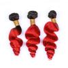 Ombre Peruvian Bundles with Closure Loose Wavy #1B/#Red Mixed Length 4 with 4 Inches 3 Bundles Peruvian Ombre Hair Bundles with Closure view 3
