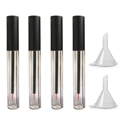 4 Pieces 5ml Clear Empty Eyeliner Tubes with Black Lid Refillable Eyelash Growth Liquid Bottle Plastic Eyeliner Vials Tube with Brush Eyelash Growth Oil Mascara Tube Come with 2 Mini Palstic Funnels