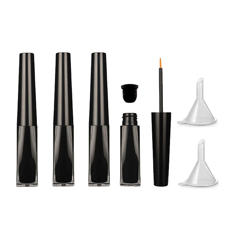 4 Pieces 3ml Empty Eyeliner Tubes with Refillable Eyelash Growth Liquid Bottle Plastic Eyeliner Vials Tube with Brush Eyelash Growth Oil Mascara Tube Come with 2 Mini Palstic Funnels, Black