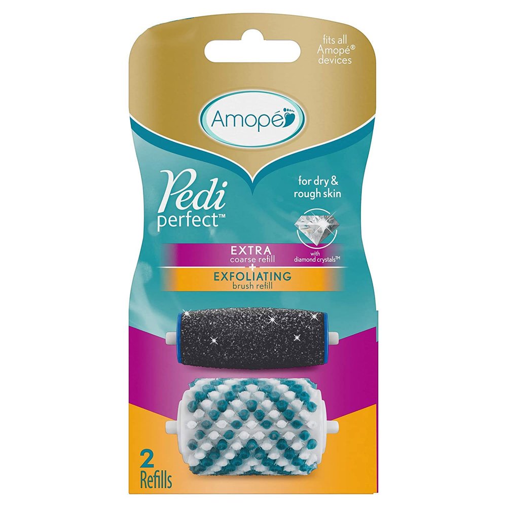Amop Pedi Perfect  Electronic Foot File Mixed Refills, 2 ct, Extra Coarse & Exfoliating Brush