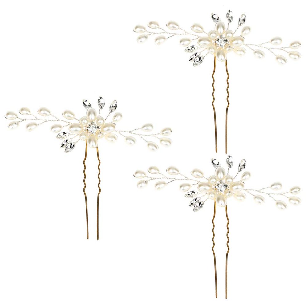 3pcs Wedding Pearl Hairpin Bridal Crystal Hairpin Bridal Pearl Wedding Crystal Side Comb Rhinestone Comb Bride Strands