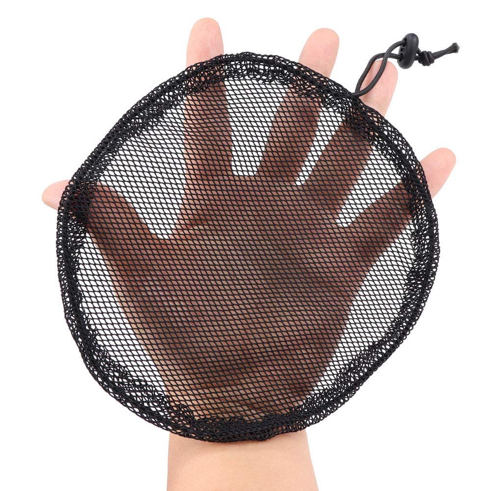 5 Pcs Hair Net for Making Afro Puff Drawstring Ponytail And Afro Hair Bun - Black Glueless Ponytail Wig Net with 10 Pcs Wig Combs - Adjustable Strap Afro Hair Bun Weaving Net For Women (L/Round)