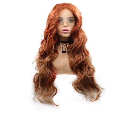 Kalisa Lace Front Wigs Orange Mix Brown 2 Colors Loose Curly Hairstyle 24 Inch Pre Plucked Fashion Synthetic Wigs for Black Women High Density 150