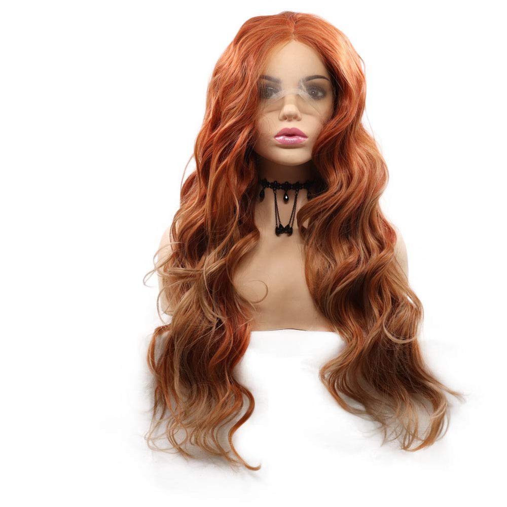 Kalisa Lace Front Wigs Orange Mix Brown 2 Colors Loose Curly Hairstyle 24 Inch Pre Plucked Fashion Synthetic Wigs for Black Women High Density 150