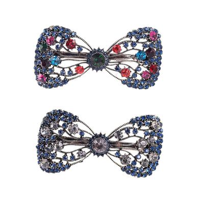 2 Pcs Retro Rhinestones Crystal Spring Clip Hair Barrette Hairpin Hair Clips Wedding Bridal Hair Accessories for Women (B#)