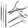 6Pcs Chiropody Podiatry Tools Kit Curette Nail Lifter Toenail Pedicure Ingrown Cutter Nipper Scissors view 1