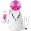 EZBASICS Facial Steamer Ionic Face Steamer for Home Facial, Warm Mist Humidifier Atomizer for Face Sauna Spa Sinuses Moisturizing, Unclogs Pores, 1 Pack + 5 Stainless Steel Skin Kit Pink view 1