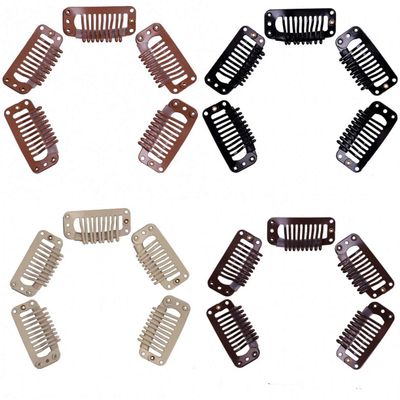 ZHONGJIUYUAN 100Pcs Clips 9-Teeth Snap-Comb Wig Clips with Rubber for Hair Extension Wigs Weft Hairpiece DIY Clips (4 Color Mixed)